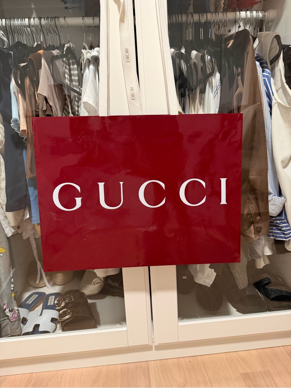 Gucci Red Glossy Logo Tote Bag